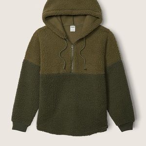 PINK VARSITY SHERPA HALF ZIP PULLOVER